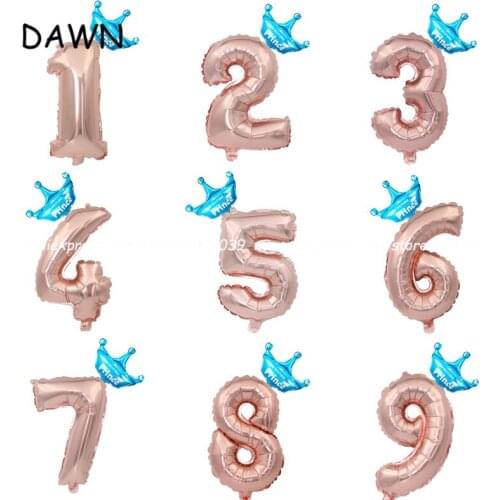 32inch Rose Gold Number princess Crown Foil Balloons Large Digit Helium boy girl wedding decorations Birthday Party Baby Shower