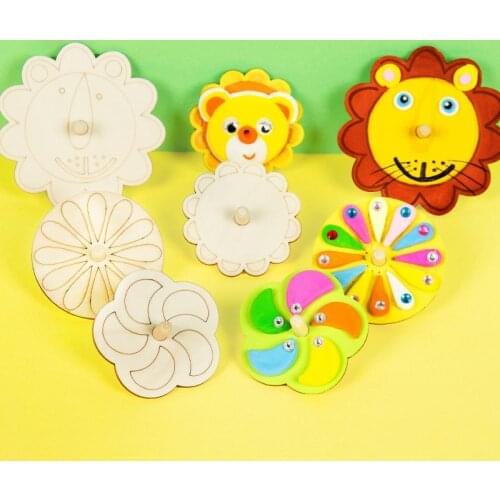 6Pcs/Set Funny Kindergarten Supplies Hand Painted Toy Gyro Toys for Children DIY Handmade Nice Gift Souptoys White Wood