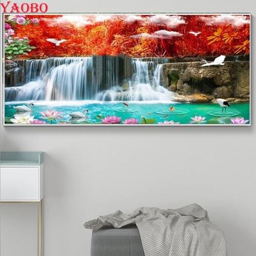 5D DIY Diamond Embroidery waterfall swan koi fish 3d Picture Of Rhinestone Diamond Painting Mosaic diamond art new large art