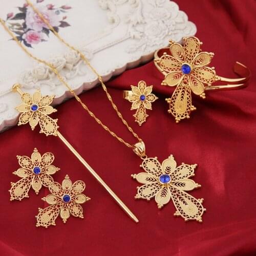 Bangrui New fashion France&Germany Cross Jewelry Sets Gold Color Fashion Stone Cross Sets For Europe party gift
