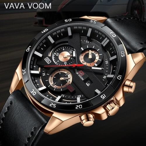 VAVA VOOM Watch for Men Luxury Brand Sport Quartz Watch Waterproof Military Digital Male Clock Leather strap Relogio Masculino