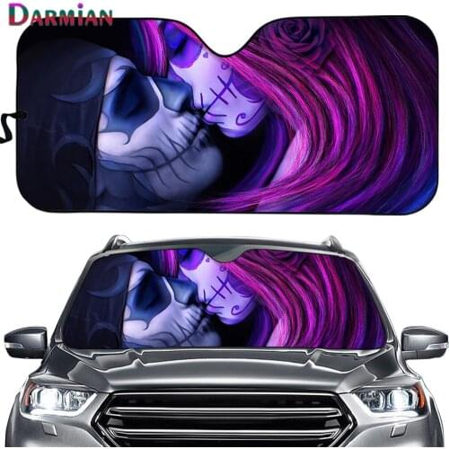 Gothic Skull Couple 3D Print Auto Sun Shade Car Window Blind Universal Car Foldable Front Windshield Sunshade Protection Cover