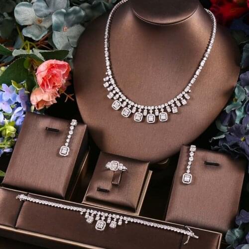 Janekelly2pcs Bridal Zirconia Full Jewelry Sets For Women Party, Luxury Dubai Nigeria CZ Crystal Wedding Jewelry Sets