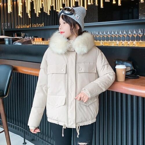 Short Real Fur Collar Hooded Parka Fashion Solid Winter Jackets For Women 2021 New Casual Chic Parka Coat Female Simple