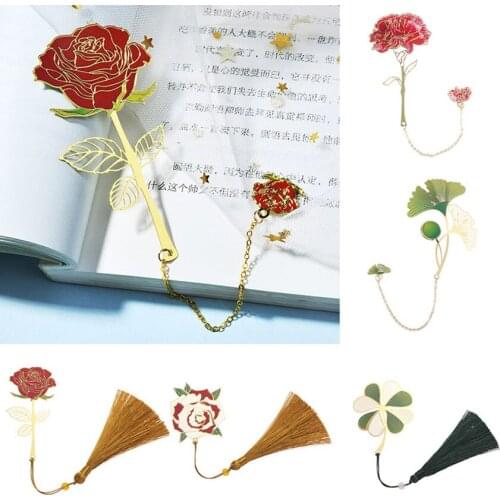 Creative Chinese Retro Bookmark Lotus Hollow Flower Tassel Book Clip Pagination Mark School Stationery Friends Gift Party Favors