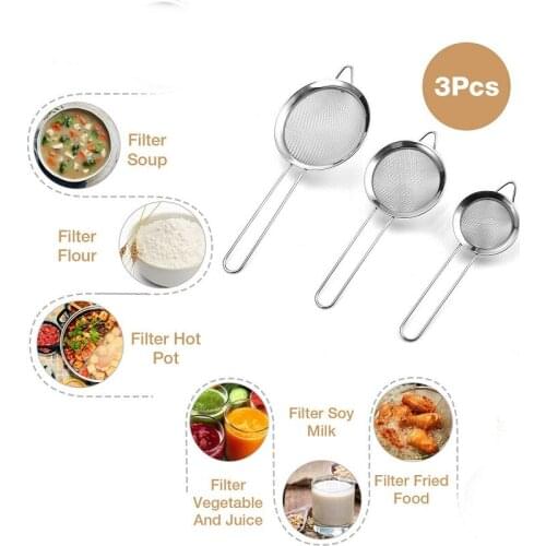 Kitchen colander filter Strainer Stainless Steel Wire Fine Mesh Sieve Oil Flour Colander Sifter DIY Kitchen Tools for Filtering