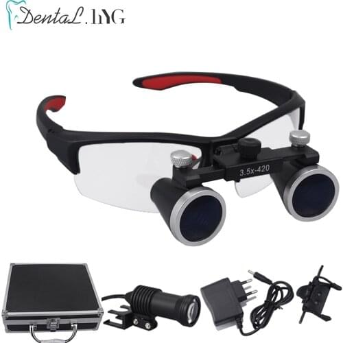 3.5X Dental Loupe Magnifier LED Binocular Magnifier Surgery Surgical Medical Operation Dental Glasses with Spotlight Head Light