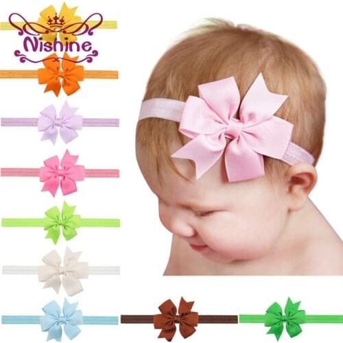Nishine 10pcs/lot Fashion Ribbon Bow Headband Girls Bowknot Hair Bands Hair Ties Children Hair Accessories(Color:20 Colors)