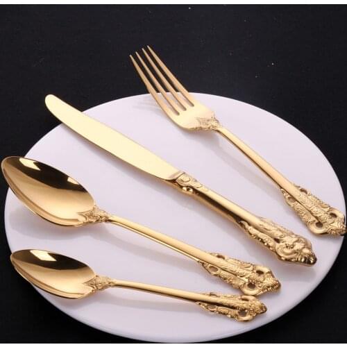Gold Silverware Dinnerware Cutlery Set Forks Knives Spoons Palace Premium Dinnerware Sets Western Dinnerware Set wholesale