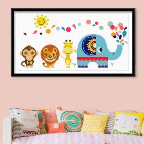 Cross stitch kits Aida canvas printed Zoo elephant monkey lion cartoon animal pattern cross stitch embroidery accessories tool
