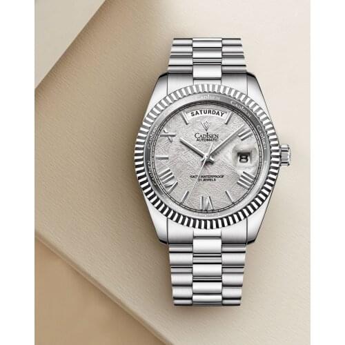 2021 New CADISEN Design Meteorite dial Mens Mechancial Wrist Watch Date Week Luxury Automatic Watch for men Japan 8285 watch