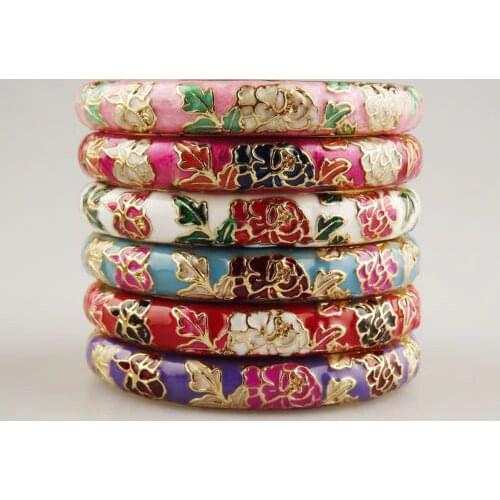 Wholesale 8 Pcs Chinese Handmade Cloisonne Enamel Cuff Flower Bracelet Bangle