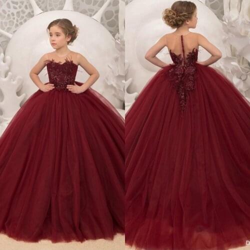 Burgundy Flower Girl Dresses 2020 First Holy Communion Dresses For Girls Ball Gown Wedding Party Dress Kids Evening Prom Dress