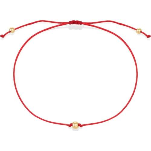 Simplle Red String Filled Copper Beads Handcrafted Bracelet Women Girl Golded Ball Black Cored Adjustable Knotted Jewelry Gift