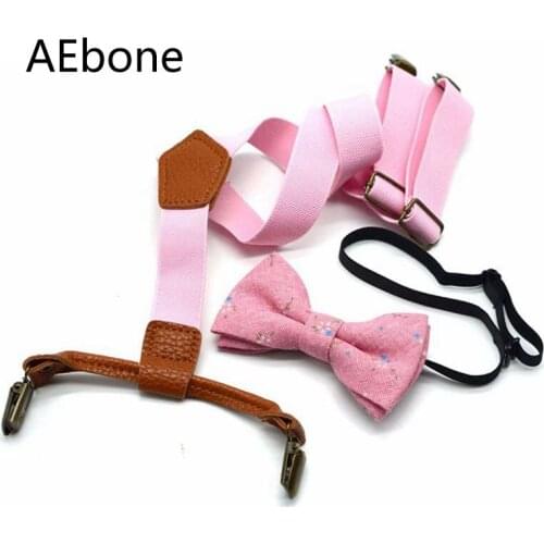 AEbone Pink Suspenders with Bow Tie for Baby Boys Girls Bow Tie and Braces Set 4 Clip Burgundy Navy Tirantes Bebe 2.5*65cm Sus31
