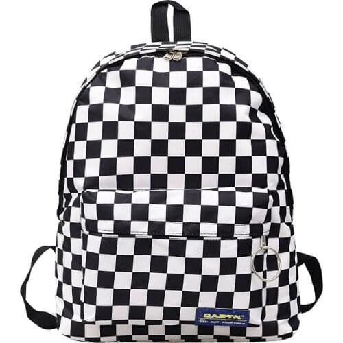 Unisex Plaid Nylon Female Travel Daypack Laptop Backpack Book Schoolbags Feminina School Casual Rucksack Women Bag