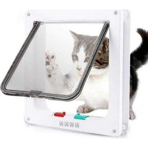 Dog Cat Flap Door With 4 Way Lock Security Flap Door For Cats Kitten ABS Plastic Small Dog Gate Cat Dogs Flap Pet Door Chip
