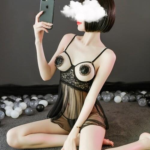 JIMIKO sexy see-through net dress woman erotic nightdress suspenders V-neck slutty lingerie black nightdress porno sexy lingerie