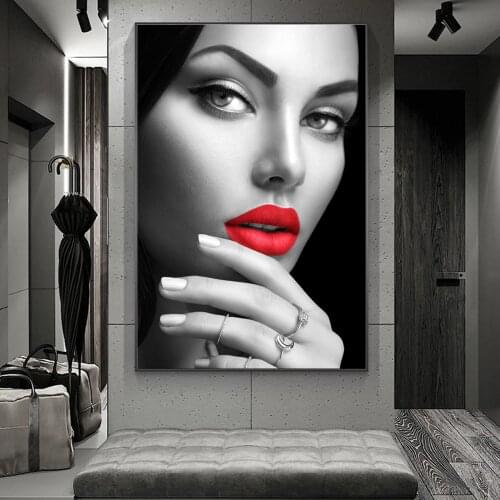 Sexy Red Lip Women Oil Painting on Canvas Wall Art Posters Prints Figure Wall Pictures For Living Room Decor Mural Home Cuadros