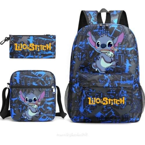 Disney Stitch Rucksack Bagpack Boys Girls School Backpack Bags Teenager Travel Bookbag with Crossbody Bag Pen Bags