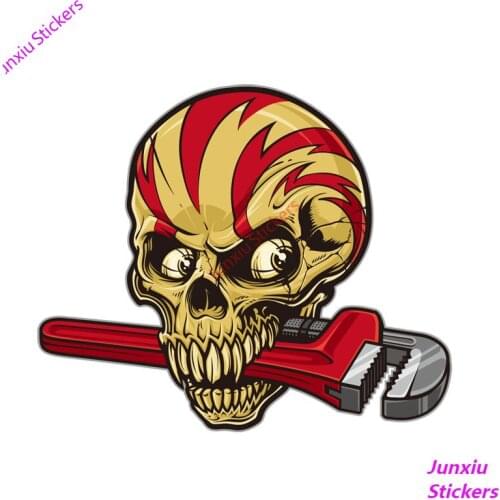 Reflective Horror Skeleton Wrench Car Stickers and Decals Windshield Bumper Window Trunk Cover Scratches Accessories KK16*13cm