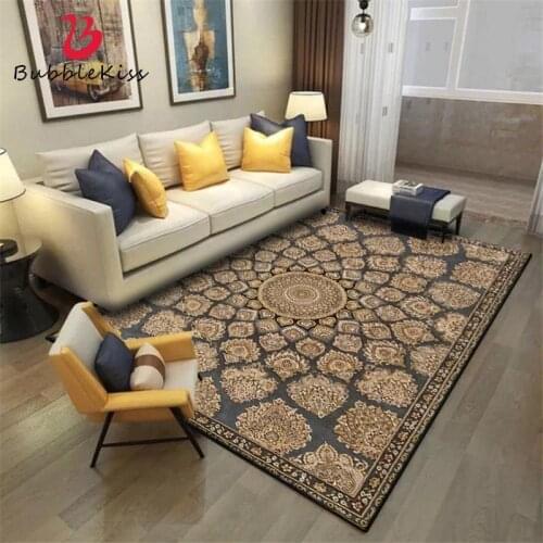 Bubble Kiss Vintage European Style Flower Pattern Rugs Crystal Velvet Carpets for Living Room Anti-Slip Soft Bedroom Floor Mats