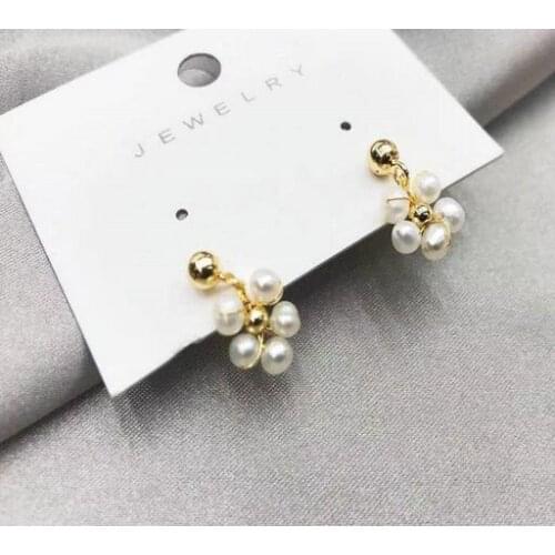Jewelry 100% Natural freshwater Pearl Earring 925 sterling Silver hook drop Hand woven 14k Note gold pair