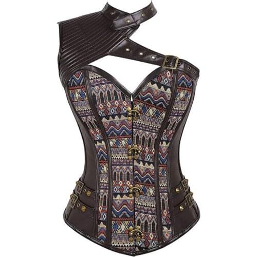 Steampunk Bustier Sexy Vintage Corset Top Overbust Leather Corselet Steel Bone Waist Trainer Slimming Sheath Belly Women Lace Up