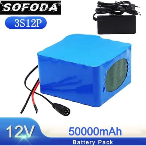 12V 50Ah 3S12P 12.6V High-power Lithium Battery Pack for Inverter Xenon Lamp Solar Street Light Sightseeing Car Etc with charger