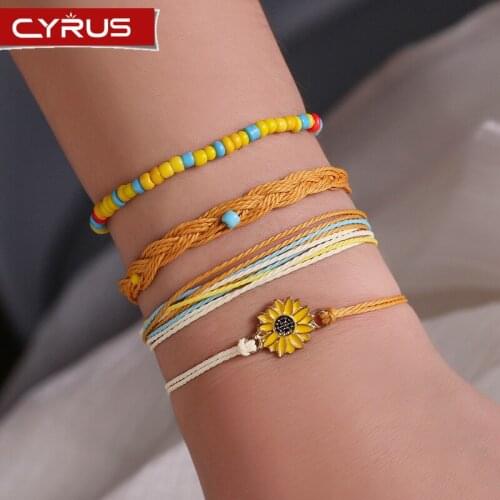 4pcs Daisy Bracelets Weave Boho Trendy Flower Charm Bangle Colorful Jewelry Accessories for Weddings Party Gift 2020 Summer