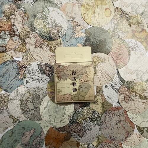 46pcs/Box World Map Scrapbooking Seal Book Label Paper Stickers DIY Stationery Crafts Diary Mobile Desk Decoration Supplies