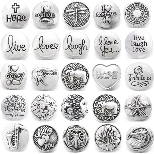 6pcs/lot Metal Snap Button 18mm 20mm Tree Hope Elephant Starfish Love Button Snaps Fit Snap Jewelry DIY