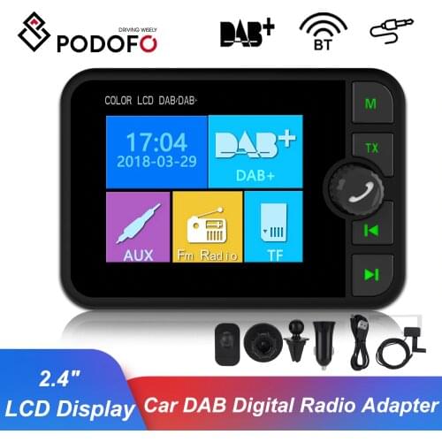 Podofo 2.4" LCD Display Car DAB Digital Radio Adapter DAB+ Plug and Play Adaptor Support FM Transmitter BT Music AUX Interface