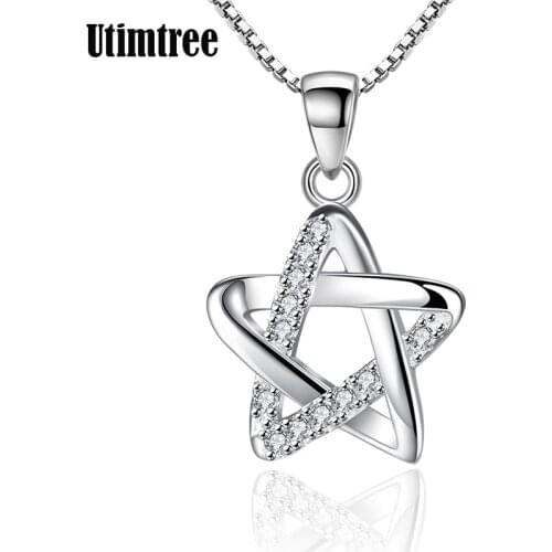 Utimtree 925 Sterling Silver Chain Women Star Pendant Necklaces with Zircon Fashion Statement Necklace Jewelry Christmas Gift