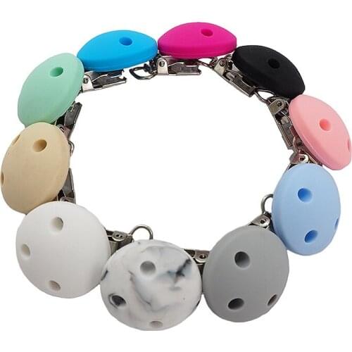 Chenkai 50PCS Silicone Round Clip DIY Baby Pacifier Dummy Teether Soother Nursing Jewelry Toy Accessory Holder Teething Clips