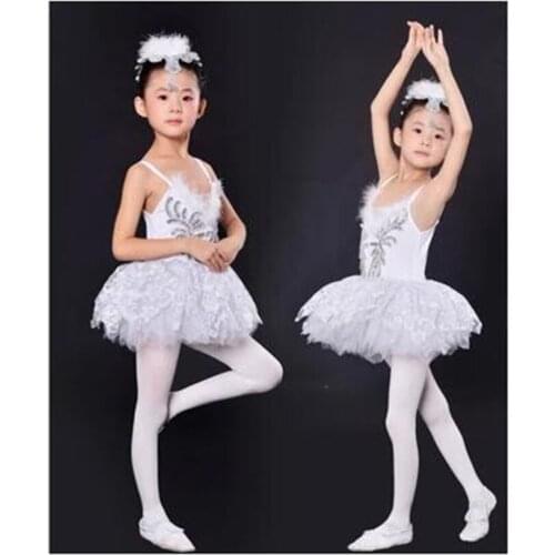 New Girls White Swan Lake Ballet Costumes Kids Sequin Feather Ballet Dress for Children