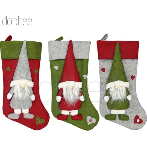 Dophee 3pcs Christmas Stockings Sock Xmas Candy Gift Bag Swedish Gnome Santa Hanging Pendant Ornament Home Decor