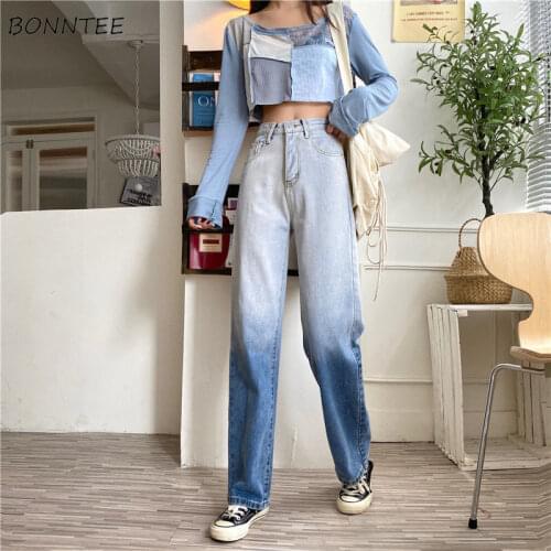 Jeans Women High Waist Fashionable Streetwear Stylish Wide Leg All-match Spring Leisure Denim Korean Style Novelty Trousers Lady