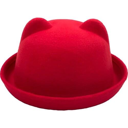 Spring and Autumn Fashion Boys and Girls Fedora Dolls Kittens Ears Wool Felt Hat Dress Children Hat Solid Color Hot Sale
