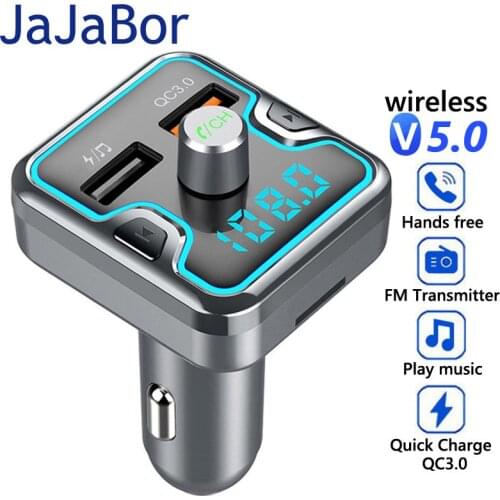 JaJaBor FM Transmitter FM Modulator Bluetooth 5.0 Handsfree Calling Bluetooth Car kit QC3.0 fast charge Car MP3 Audio Player