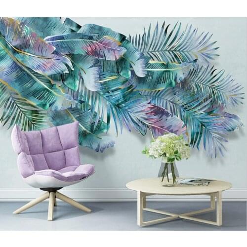 Photo wallpaper hand-painted tropical plant leaves nordic modern minimalist bedroom TV background wall mural 3d wall sticker