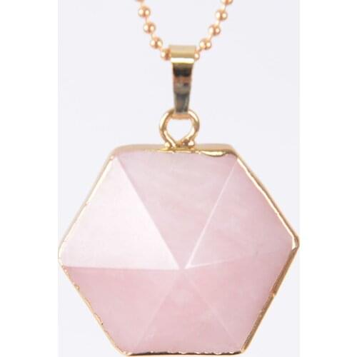 Faceted Hexagonal Natural Gem Stone Necklaces & Pendants Opal Lapis Lazuli Pink Quartz Tiger Eye Chakra Reiki Jewelry D698