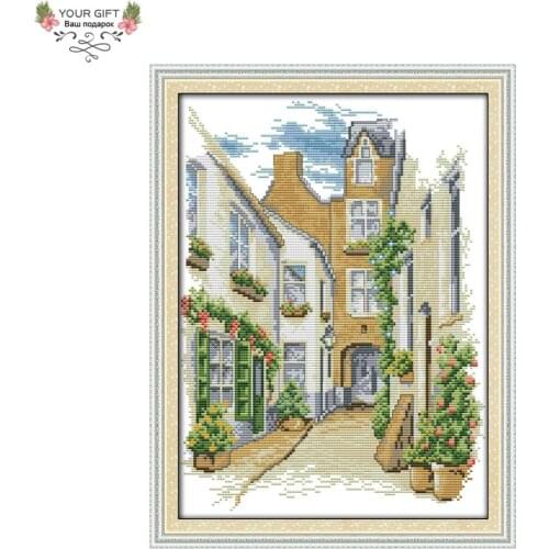 Joy Sunday F652 14CT 11CT Counted and Stamped Home Decoration A Street View Needlework Needlepoint Embroidery Cross Stitch kits