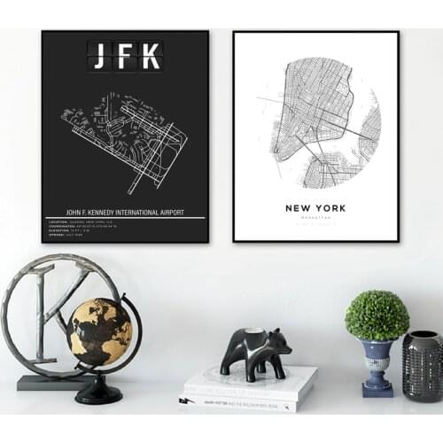 New York City Map Travel Art Print New York JFK John F. Kennedy International Airport Map Poster Canvas Painting Wall Art Decor