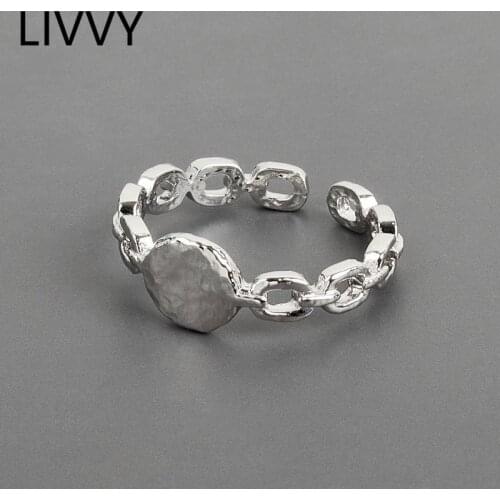 LIVVY Silver Color Thick Chain Hollow Rings Female Exquisite Unique Design Simple Retro Couple Handmade Jewelry Gifts