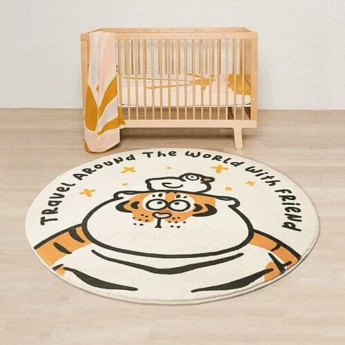 Round Carpet Cute Cartoon Childrens Room Decorative Carpet Family Bedroom Bedside Mat Round Plush Door Mat Machine Washable
