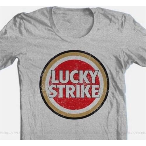 Lucky Strike Summer T-Shirt Distressed Logo Vintage Style Distressed Heather Grey Tee Print Cotton High Quality