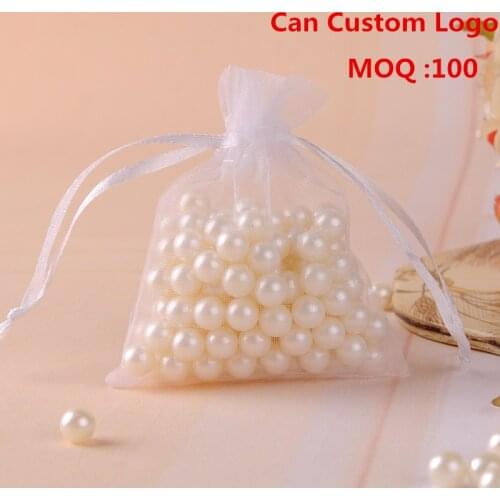 9x12cm White Organza Jewelry Bags Christmas Gift Cheap Wedding Gift Organza Sachet Custom Logo Printed 100pcs/lot Wholesale