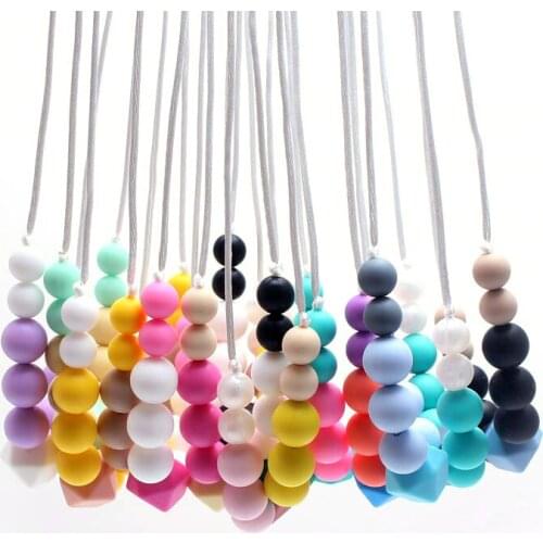 MHS.SUN Food Grade Silicone Chew Teething Necklace with chew beads for Mommy Teethers Baby Chew Necklace Silicone Beads ST021