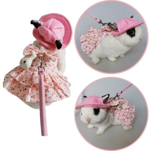 Lovely Small Animal Rabbit Walking Clothes Outdoor Vest Harness with Traction Harness Mini Hat Bag Hamster Small Pet Supplies